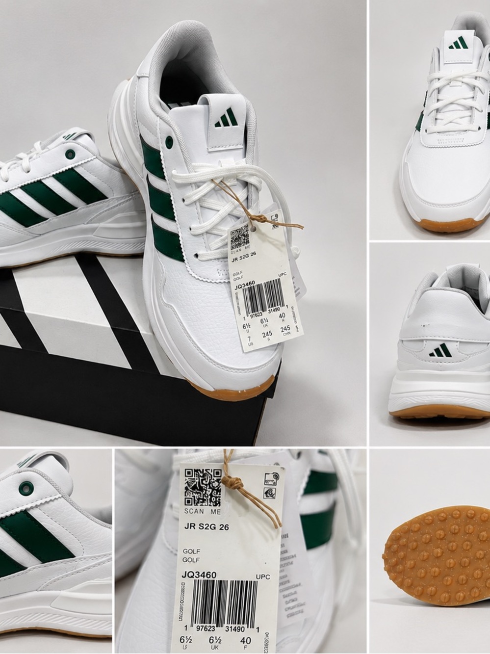 adidas Kids White Sneakers with Green Three-Stripes